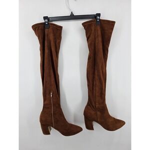 Steve Madden Over The Knee Suede Boots Brown Block Heel 10